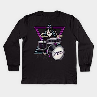 Cat playing drums Kids Long Sleeve T-Shirt